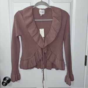 Ruffled Tie Front Sweater Top in Mauve